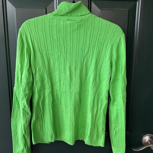Talbots Bright Green Cotton Turtleneck Sweater L | Ribbed Knit Preppy Minimalist - Picture 3 of 5